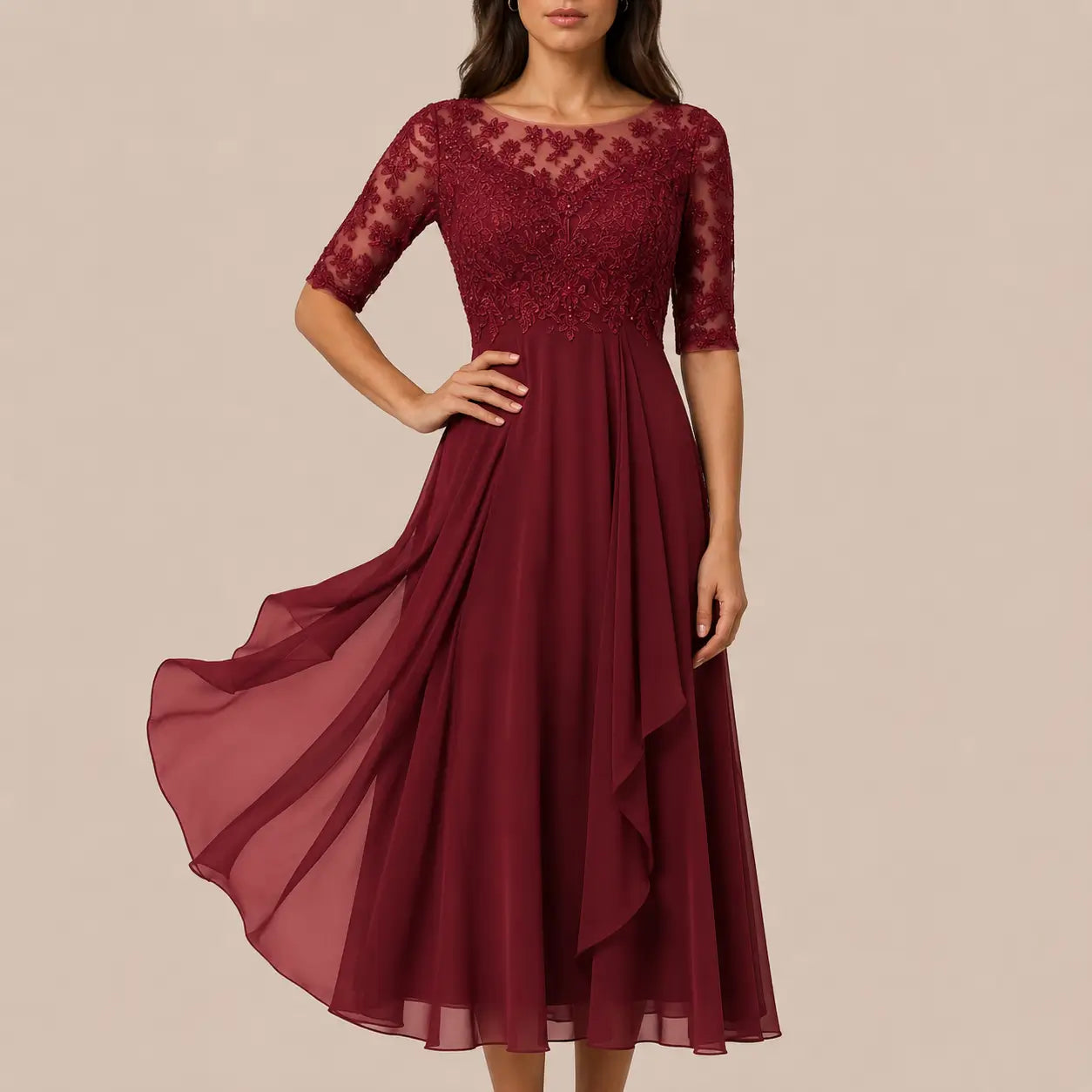Galissa | Elegantes Dunkelblaues Abendkleid Mit Verzierten Ärmeln