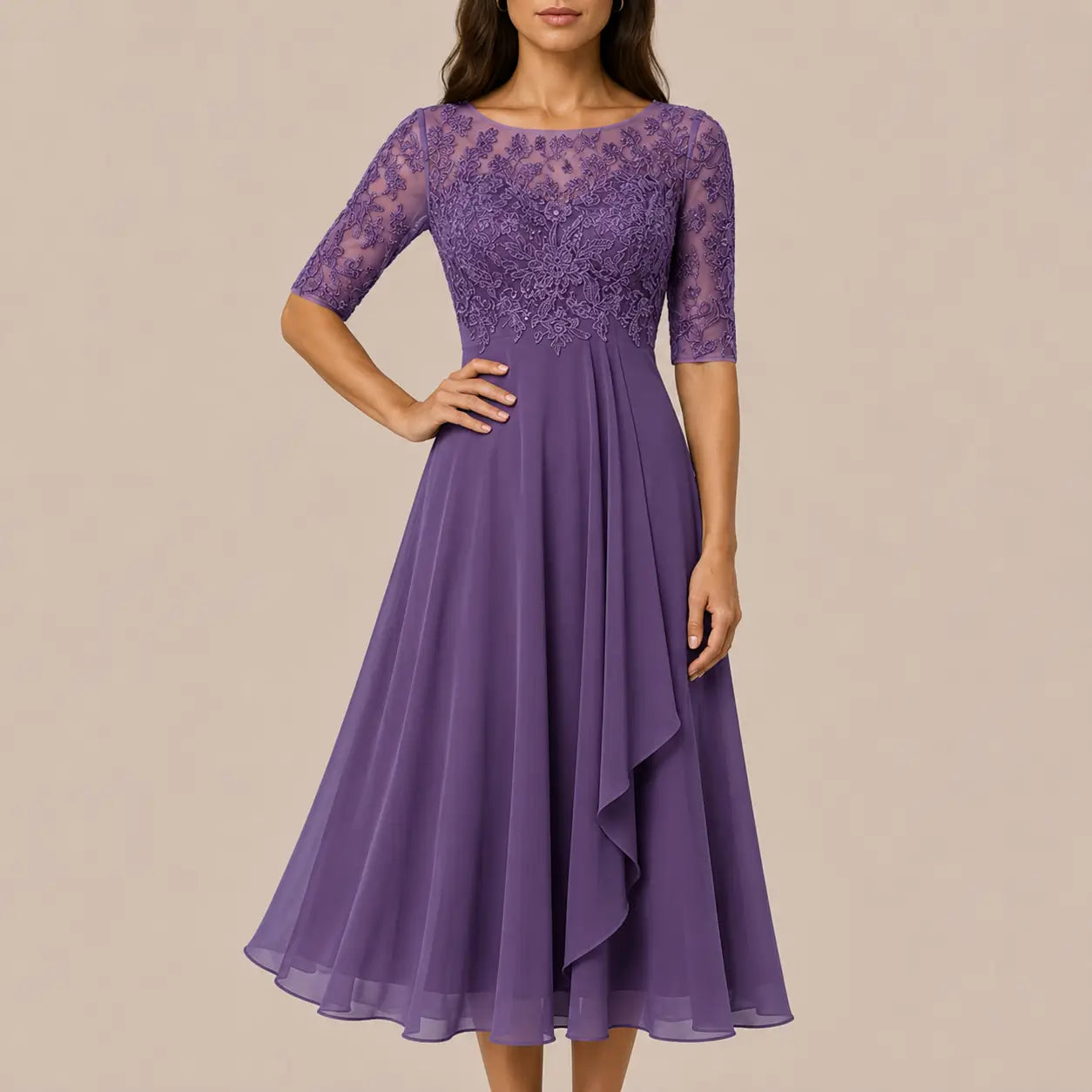 Galissa | Elegantes Dunkelblaues Abendkleid Mit Verzierten Ärmeln