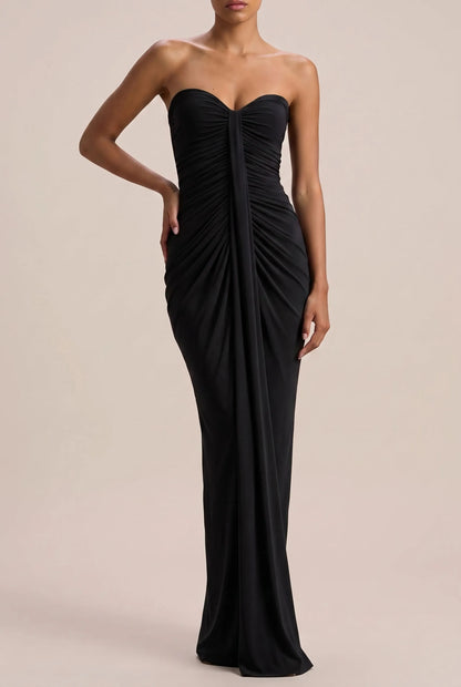 Glamoris | Figurbetontes Langes Schwarzes Abendkleid