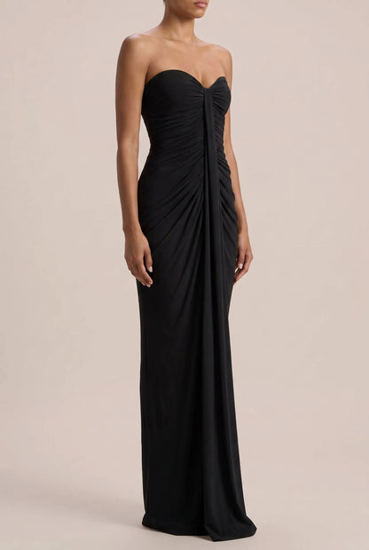 Glamoris | Figurbetontes Langes Schwarzes Abendkleid