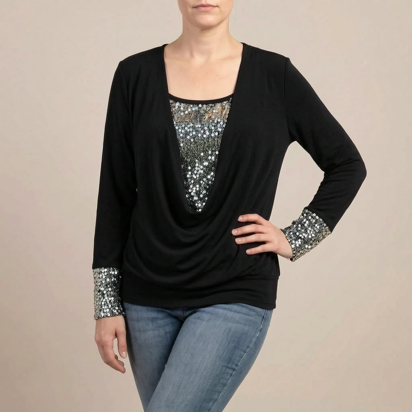 GlimmerTop | Damenoberteil Mit Paillettenbesatz