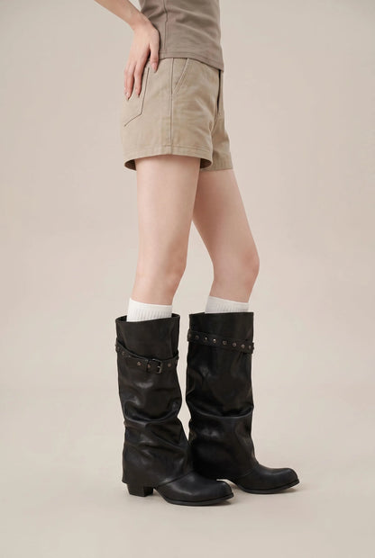 Knightly | Schwarze Kniehohe Slouchy-Stiefel