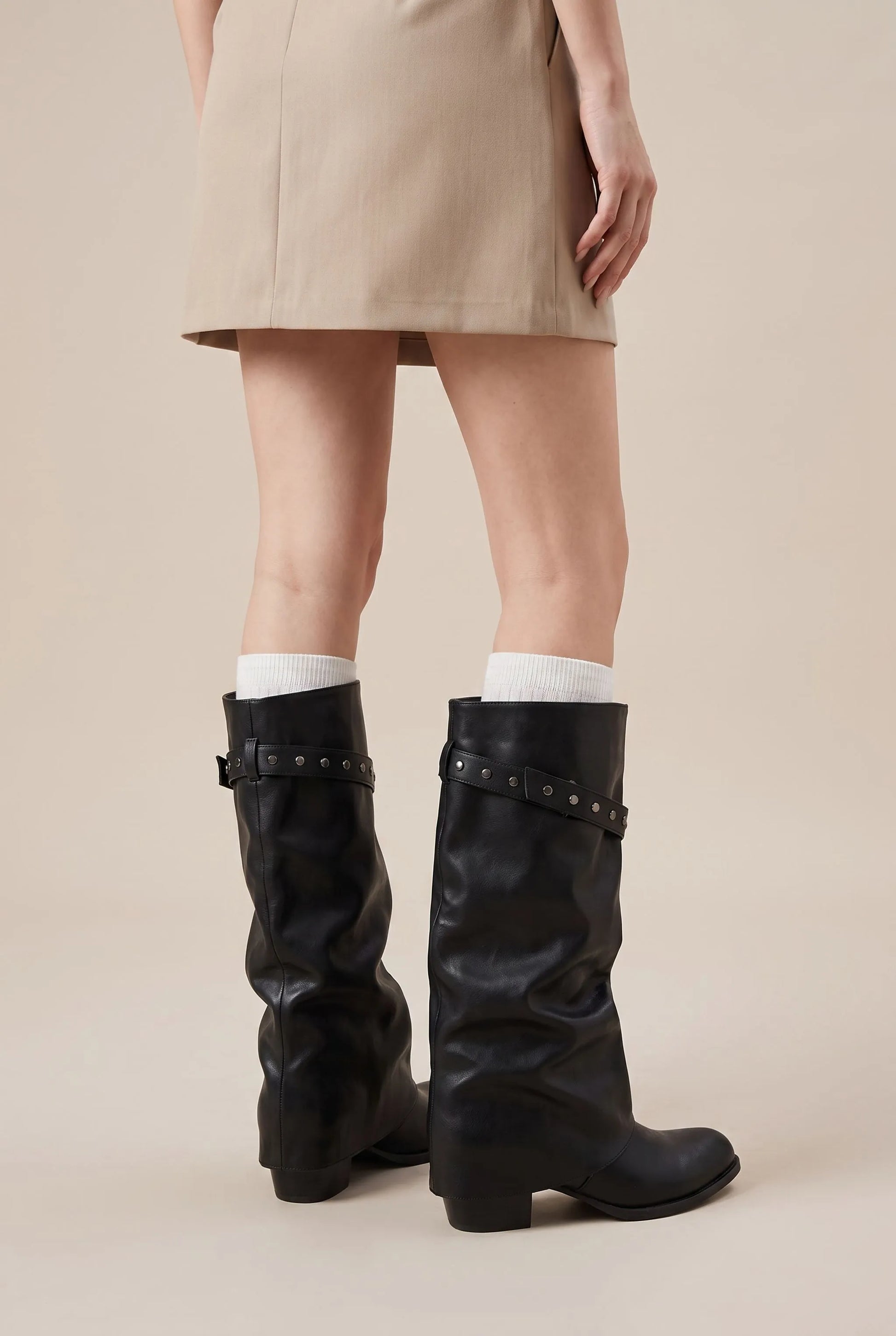 Knightly | Schwarze Kniehohe Slouchy-Stiefel