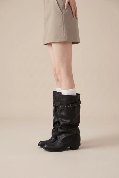 Knightly | Schwarze Kniehohe Slouchy-Stiefel