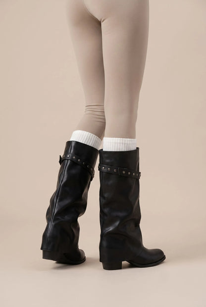 Knightly | Schwarze Kniehohe Slouchy-Stiefel