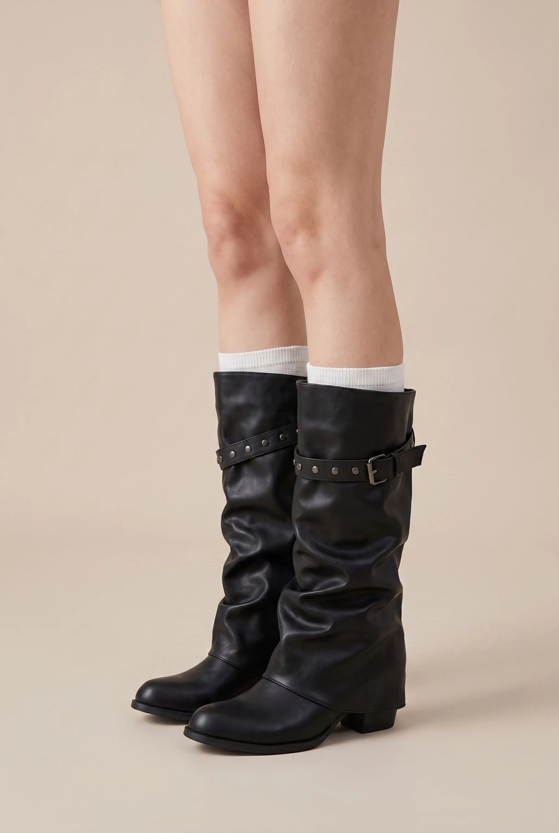 Knightly | Schwarze Kniehohe Slouchy-Stiefel