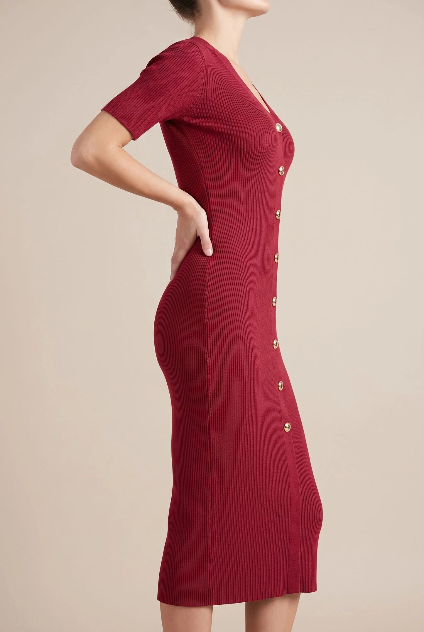 LuminaDress | Langes V-Ausschnitt Strickkleid
