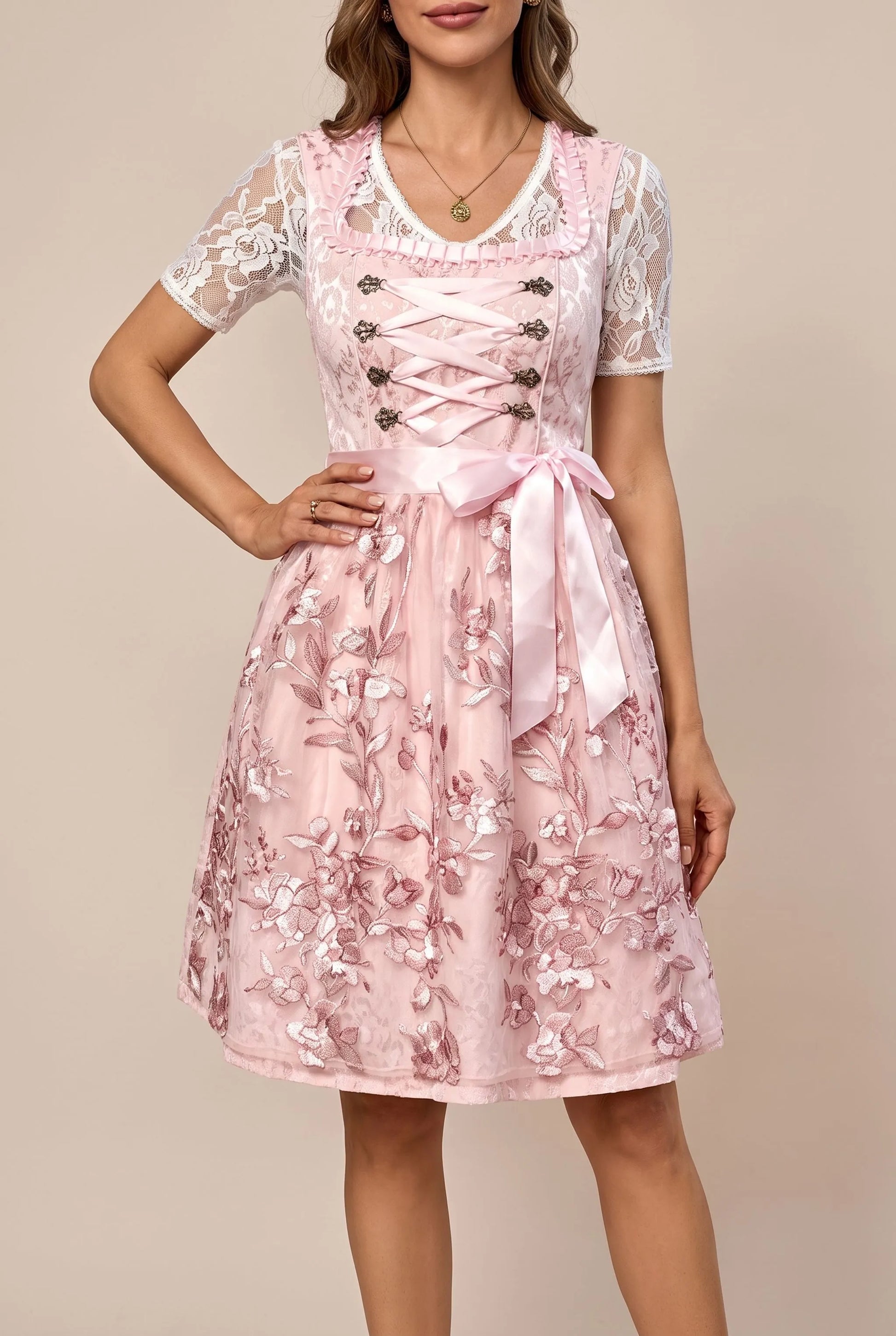 Luminix | Klassisches Rosa Midi-Dirndl Für Festliche Anlässe