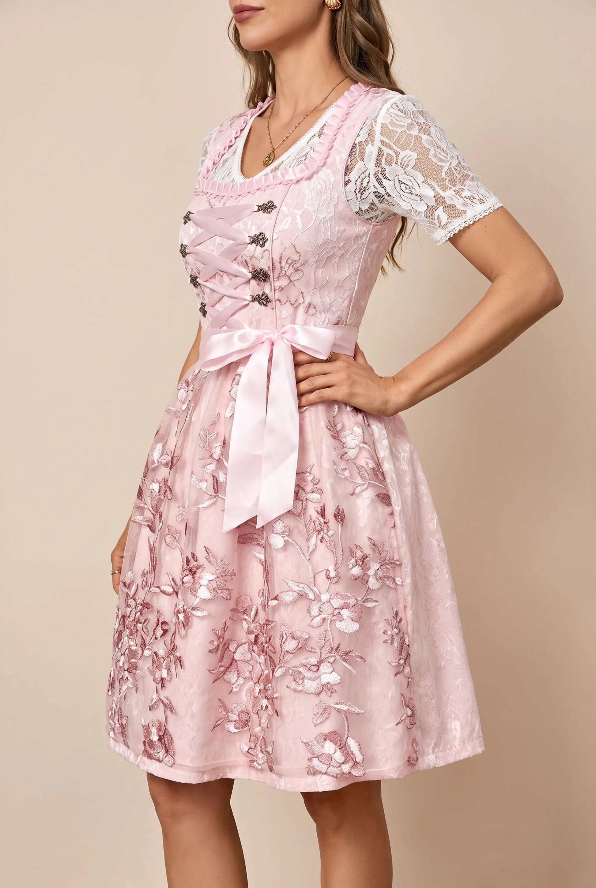 Luminix | Klassisches Rosa Midi-Dirndl Für Festliche Anlässe