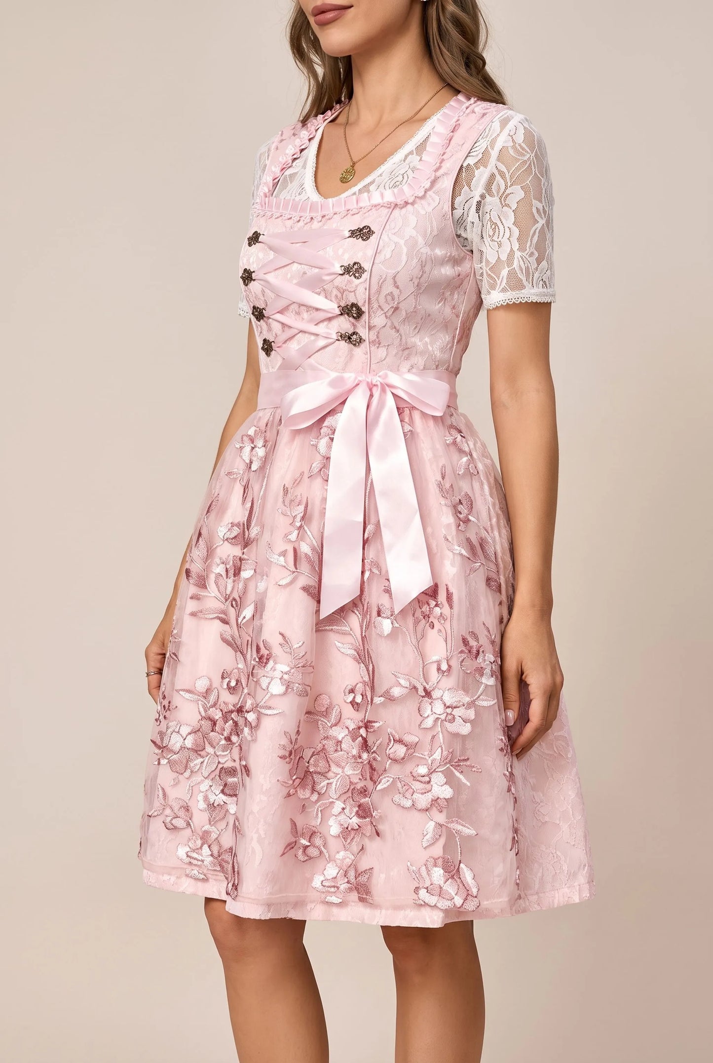 Luminix | Klassisches Rosa Midi-Dirndl Für Festliche Anlässe