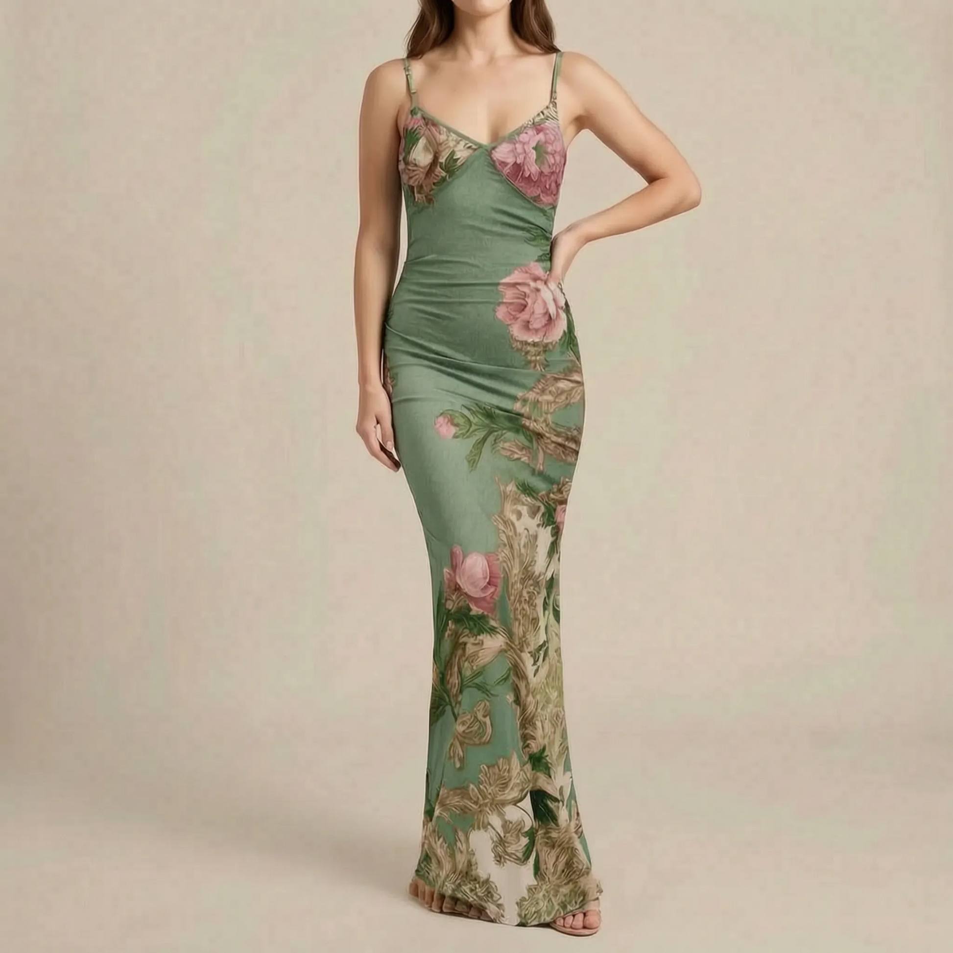 Maxella | Figurbetontes Florales Maxikleid