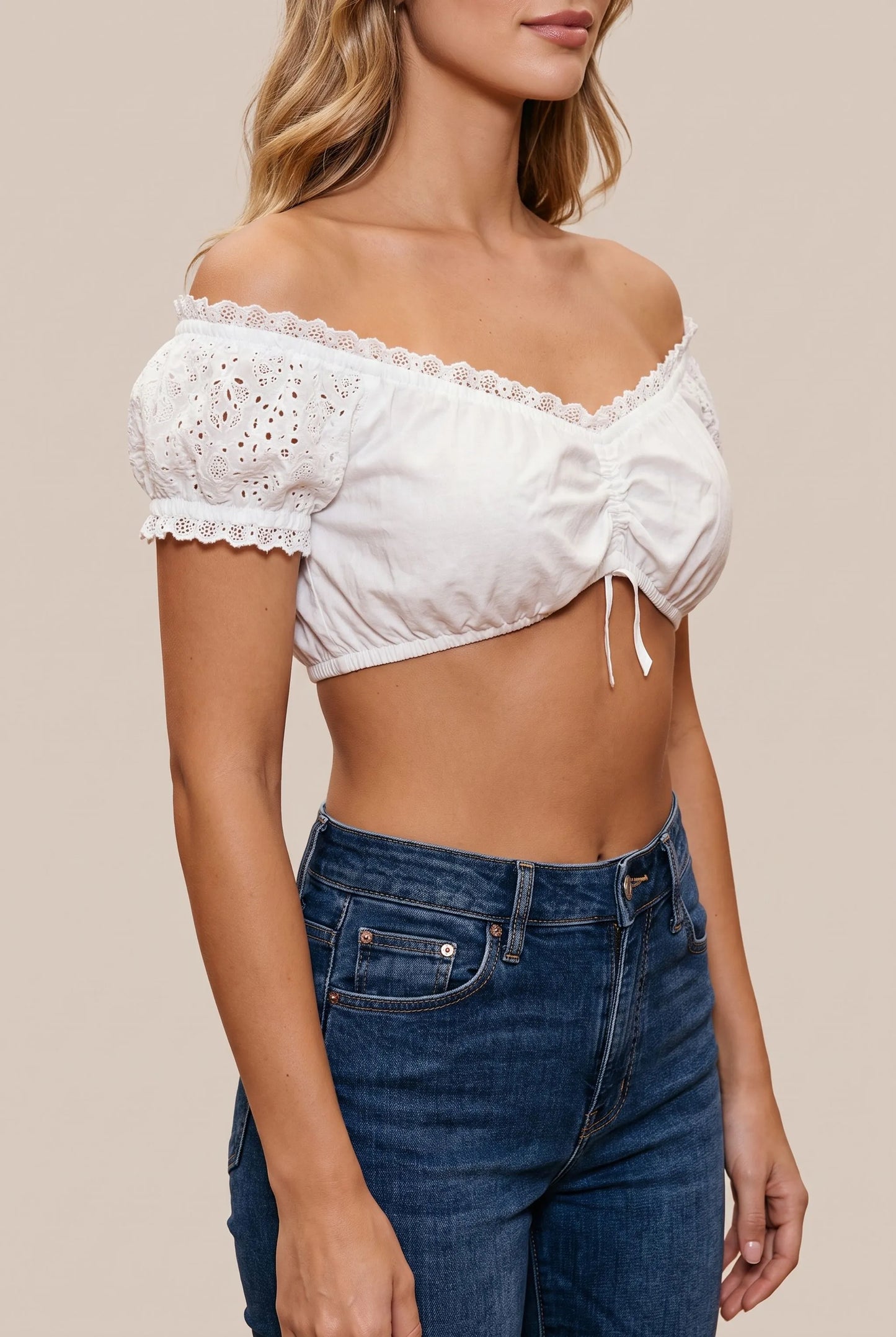 Meadowly | Schulterfreie Weiße Dirndlbluse