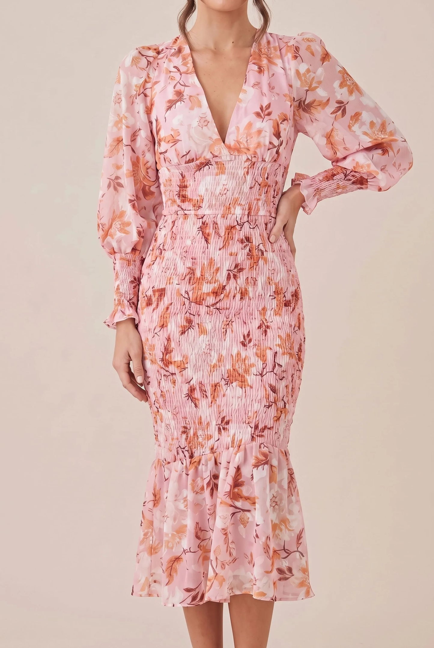 Mirelle | Figurbetontes Midikleid Mit Blumenmuster