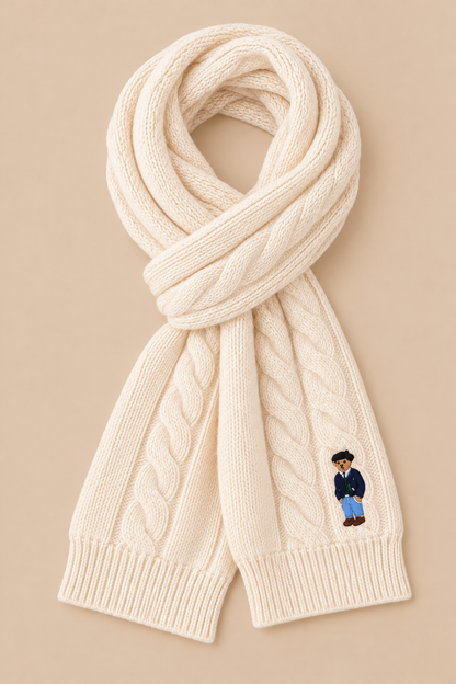 Nerina | Wollschal Beige mit klassischem Zopfmuster