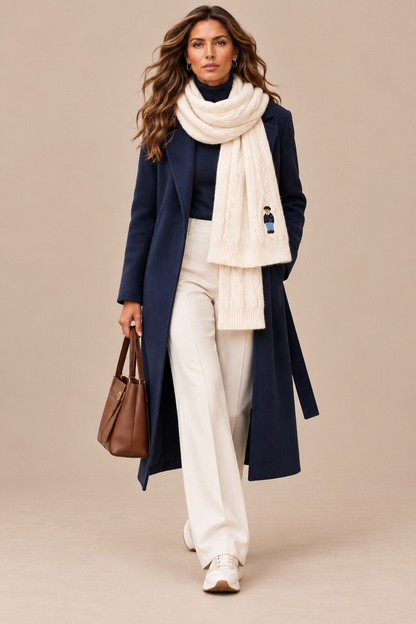 Nerina | Wollschal Beige mit klassischem Zopfmuster