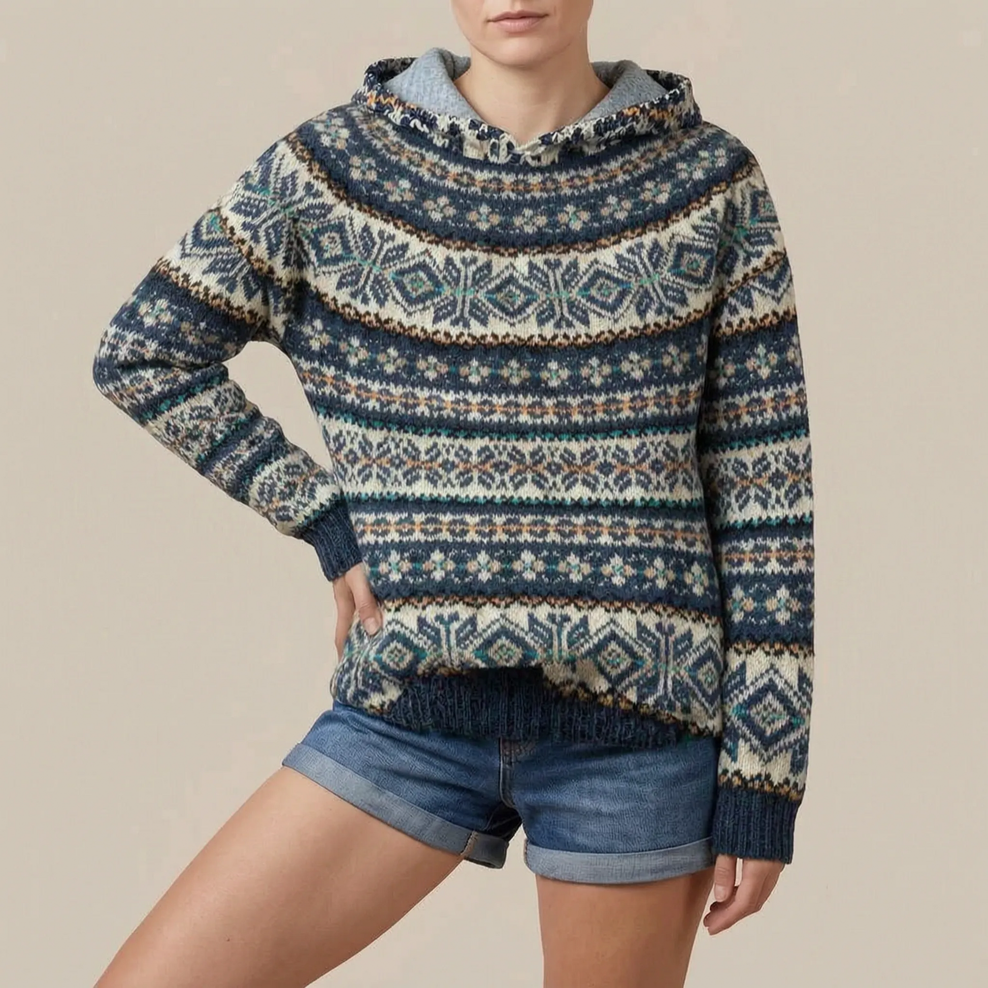 Nordvibe | Bedruckter Kapuzenpullover Mit Nordischem Muster