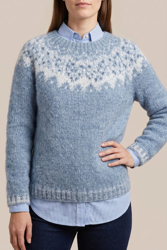 Norvena | Hellblauer Damenpullover Mit Norwegermuster