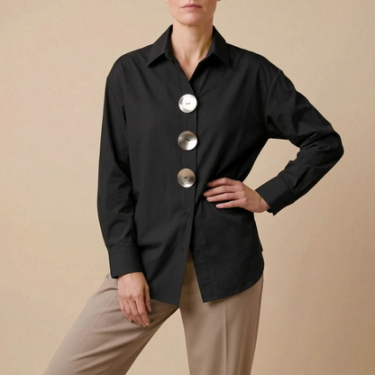 OversizeBlouse | Hellblaue Damenbluse Mit Statement-Knöpfen