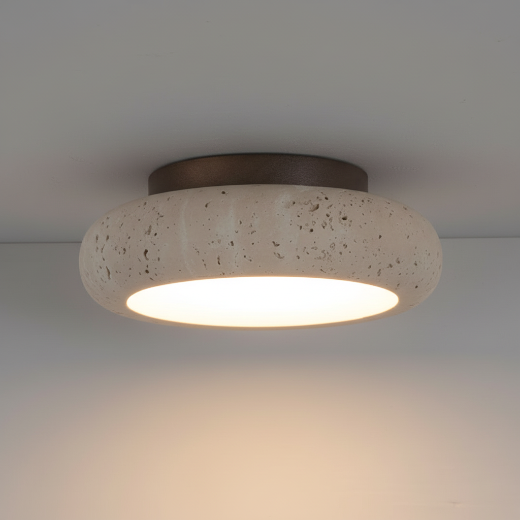 Plafoniera Wabi Sabi in Travertino e Legno | Illuminazione Moderna