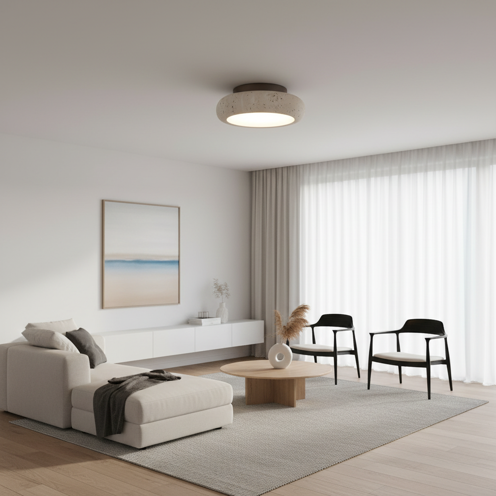 Plafoniera Wabi Sabi in Travertino e Legno | Illuminazione Moderna