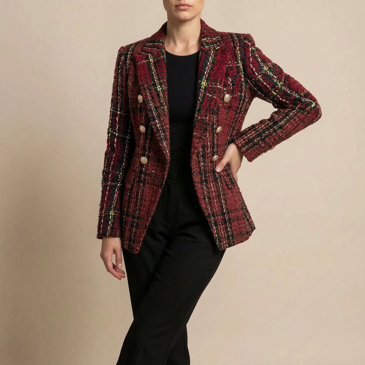 PlaidGlow | Karierter Damenblazer Mit Reverskragen