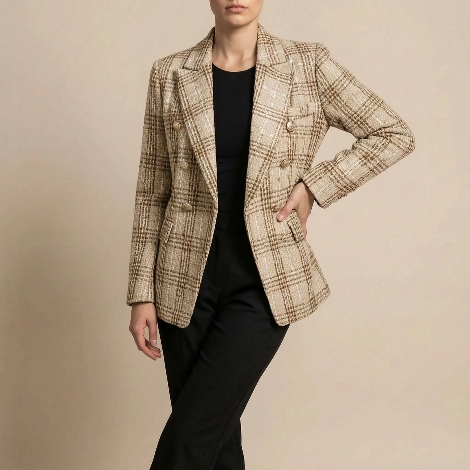 PlaidGlow | Karierter Damenblazer Mit Reverskragen