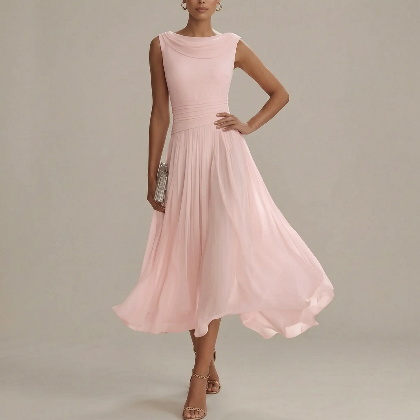 Pleatise | Ärmelloses Plisseekleid In Midilänge