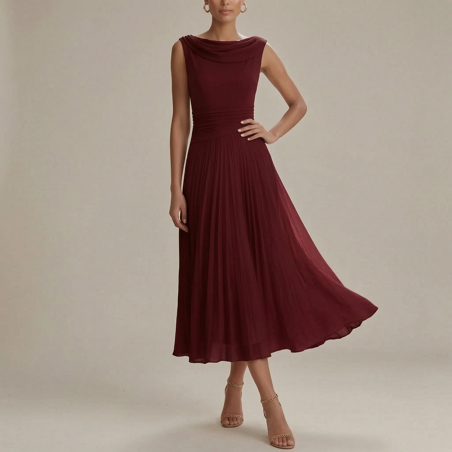 Pleatise | Ärmelloses Plisseekleid In Midilänge
