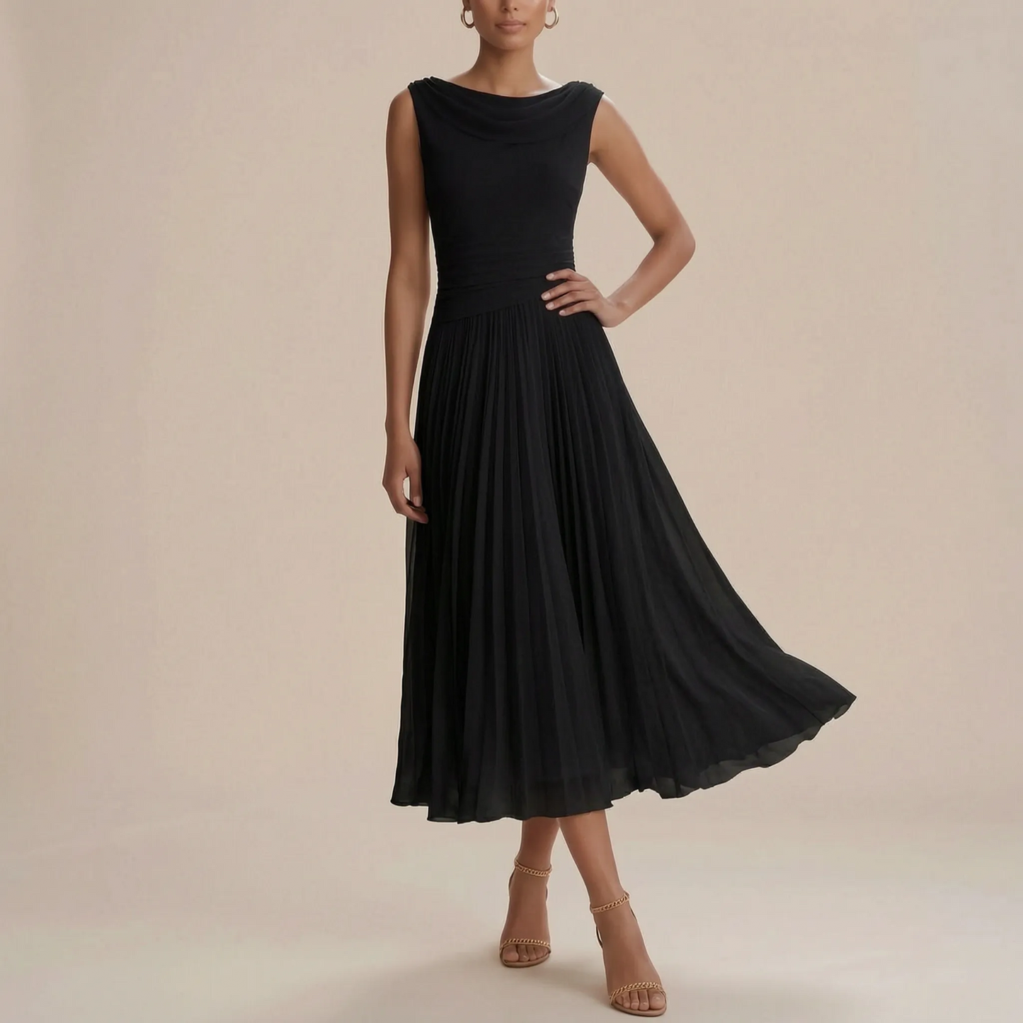 Pleatise | Ärmelloses Plisseekleid In Midilänge