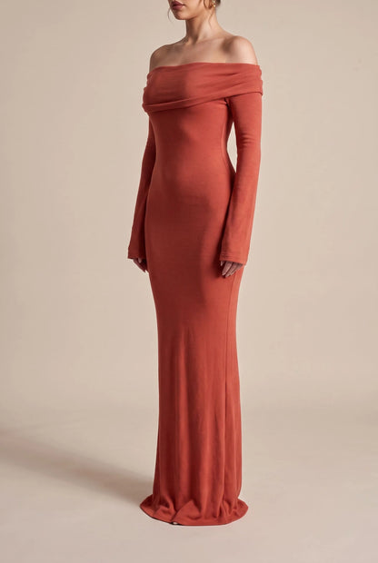 Ravena | Langes Schulterfreies Abendkleid Mit Ärmeln