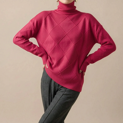 RhombusChic | Lockerer Rollkragenpullover Damen Mit Rautenmuster