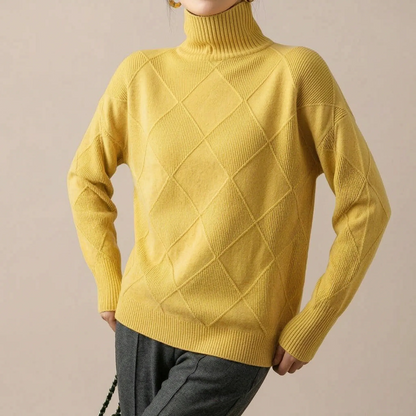 RhombusChic | Lockerer Rollkragenpullover Damen Mit Rautenmuster