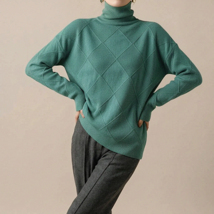RhombusChic | Lockerer Rollkragenpullover Damen Mit Rautenmuster