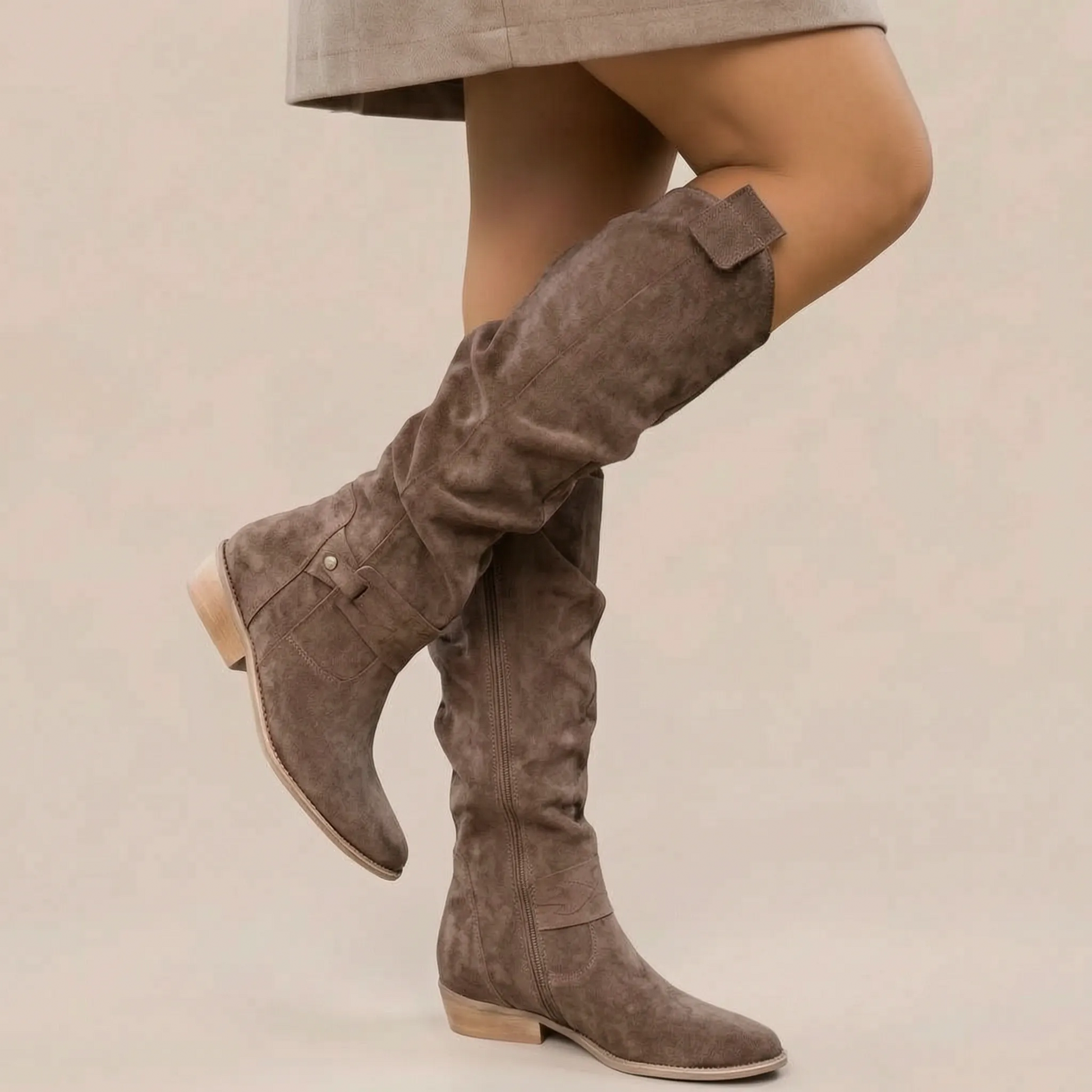 SlouchGait | Flache Damenstiefel Mit Raffung