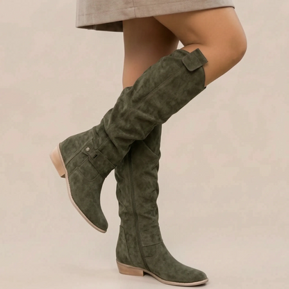 SlouchGait | Flache Damenstiefel Mit Raffung