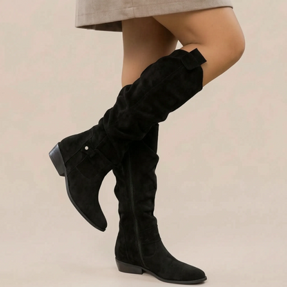 SlouchGait | Flache Damenstiefel Mit Raffung