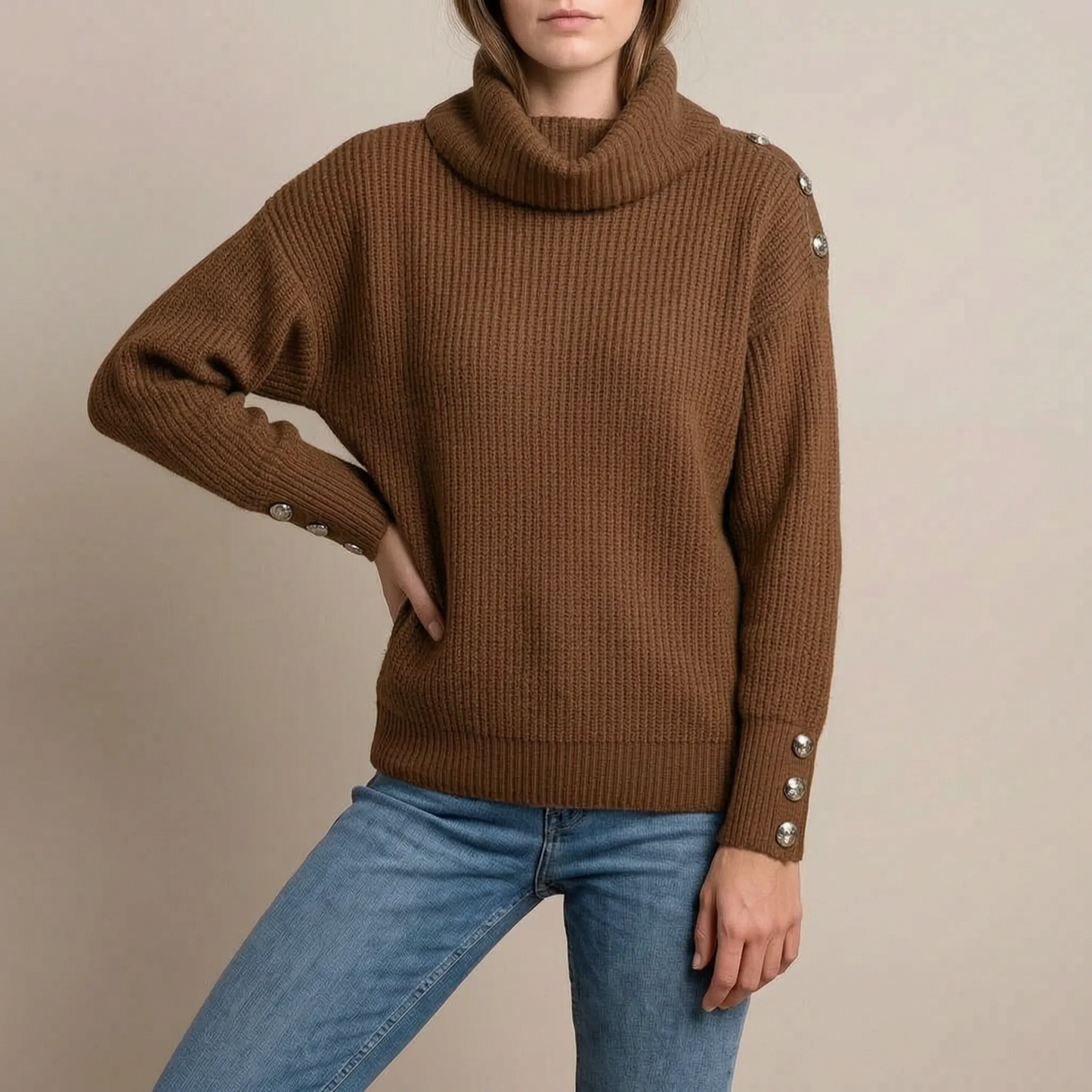 Snowlura | Lässiger Gerippter Rollkragenpullover Damen