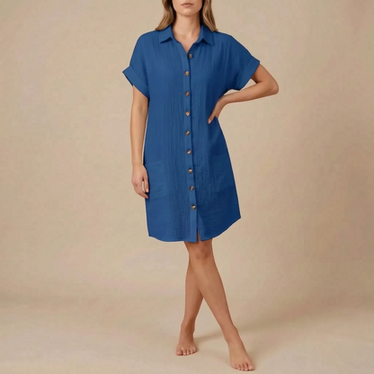 Solora | Kurzärmeliges Strukturiertes Hemdblusenkleid