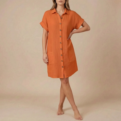 Solora | Kurzärmeliges Strukturiertes Hemdblusenkleid