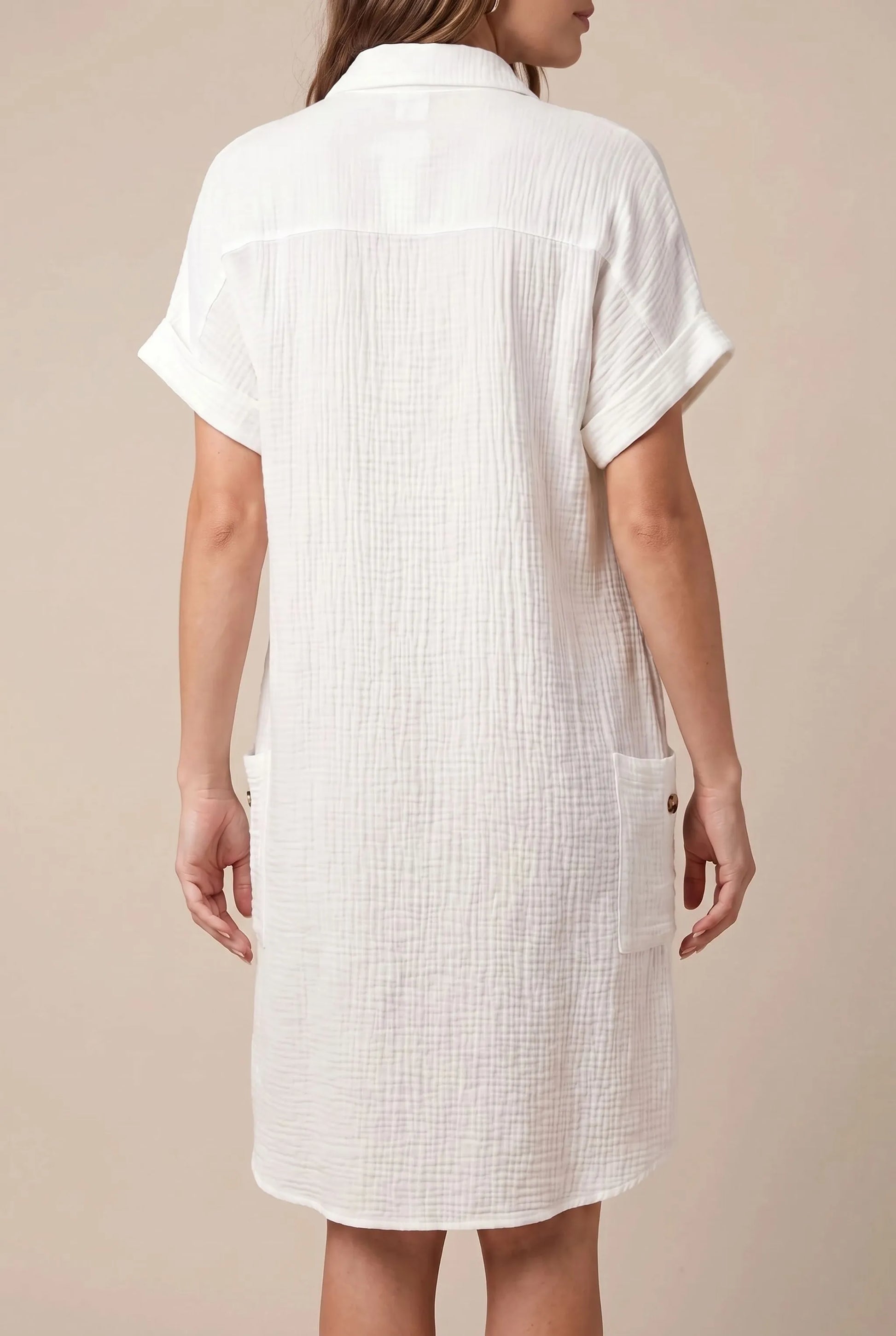 Solora | Kurzärmeliges Strukturiertes Hemdblusenkleid