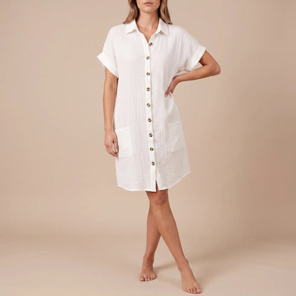 Solora | Kurzärmeliges Strukturiertes Hemdblusenkleid