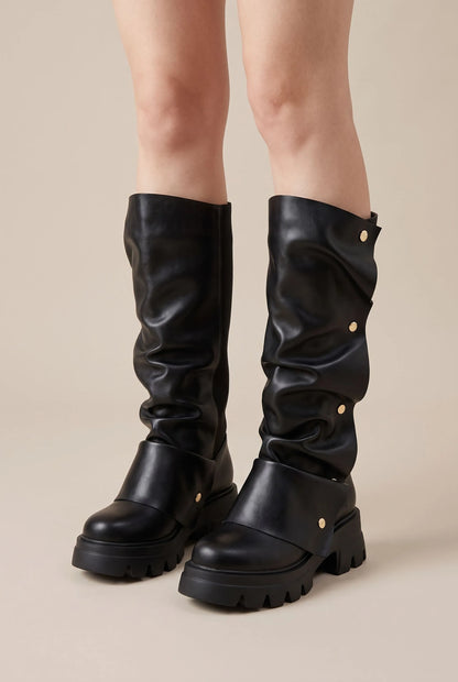 Stompia | Geraffte Hohe Damenstiefel Mit Plateausohle