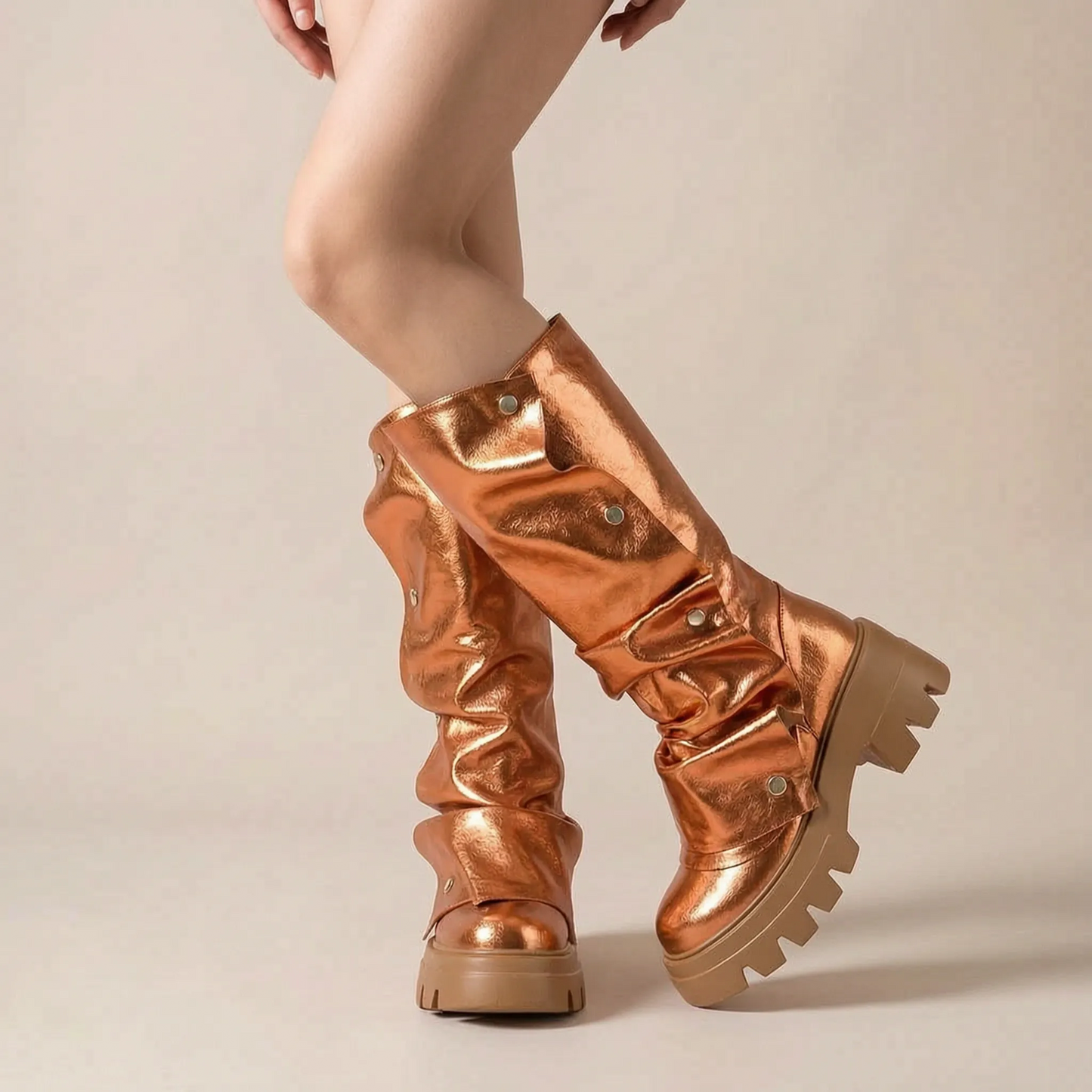 Stompia | Geraffte Hohe Damenstiefel Mit Plateausohle