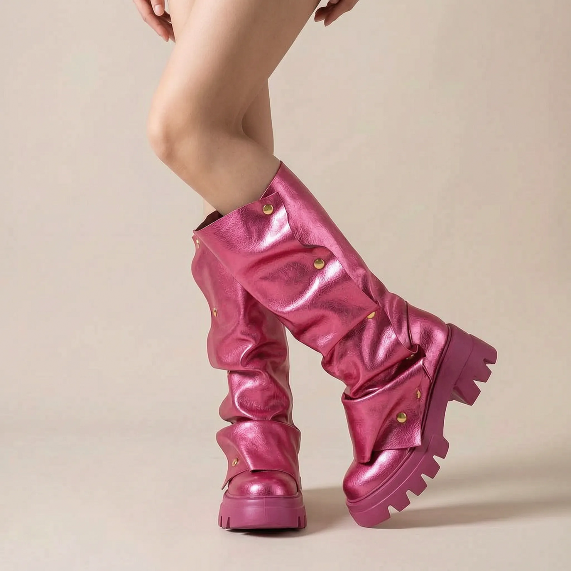 Stompia | Geraffte Hohe Damenstiefel Mit Plateausohle