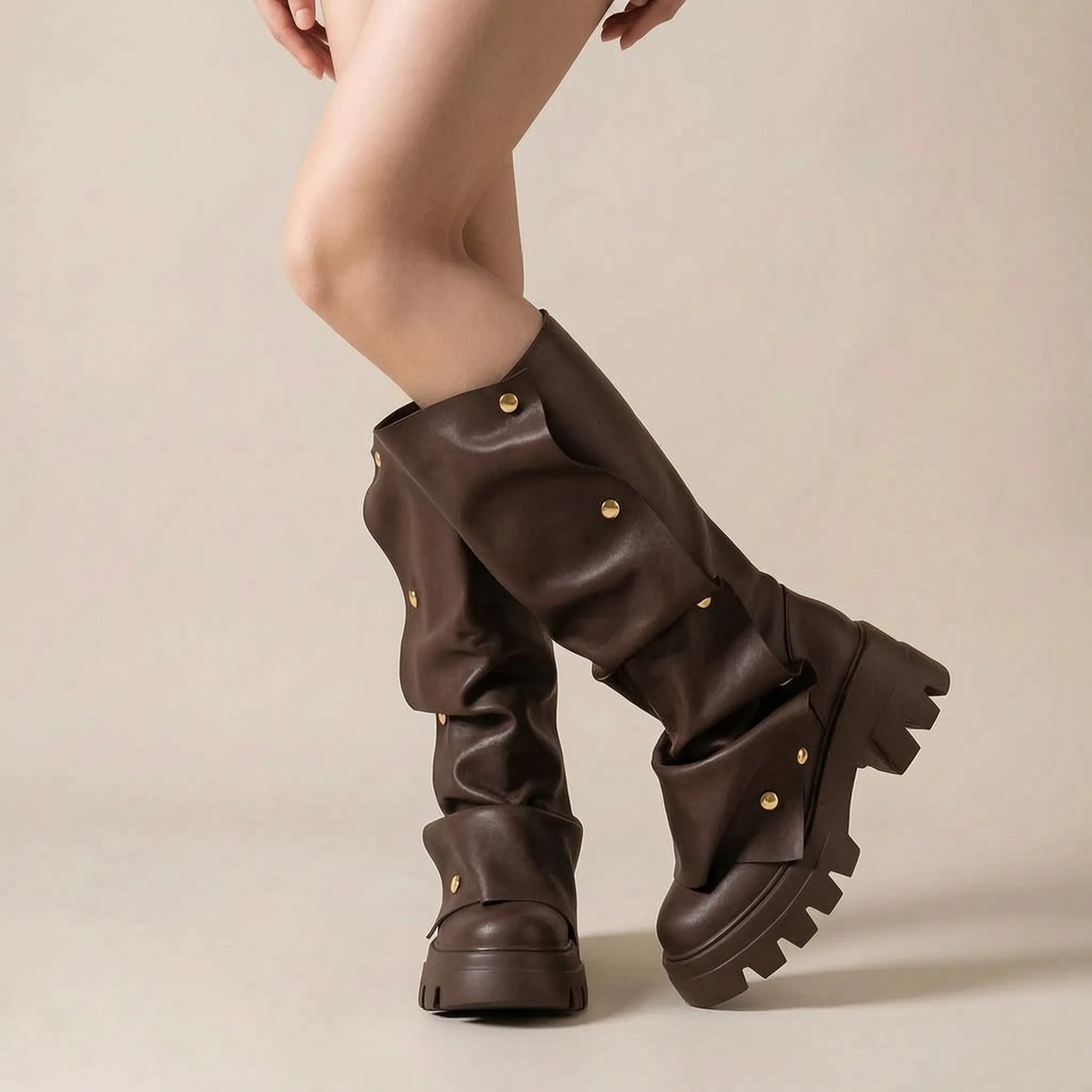 Stompia | Geraffte Hohe Damenstiefel Mit Plateausohle