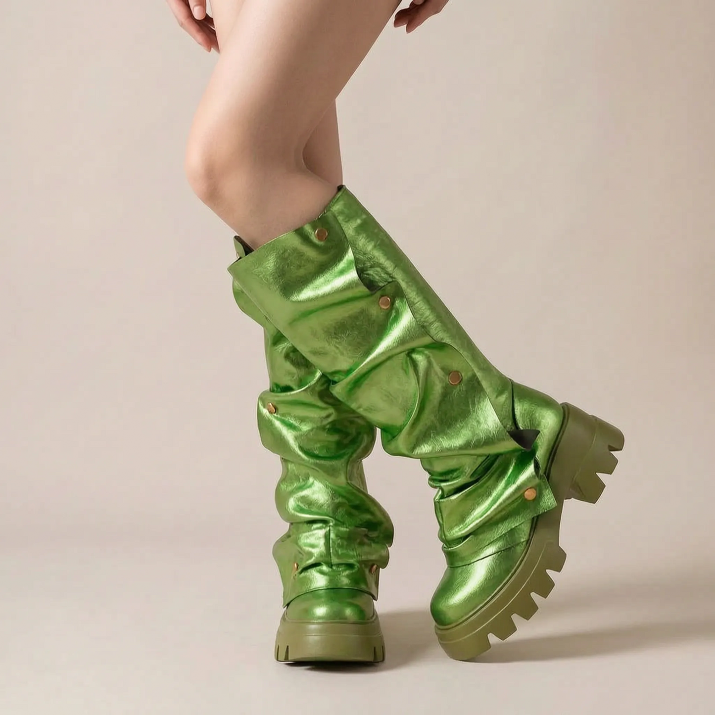 Stompia | Geraffte Hohe Damenstiefel Mit Plateausohle