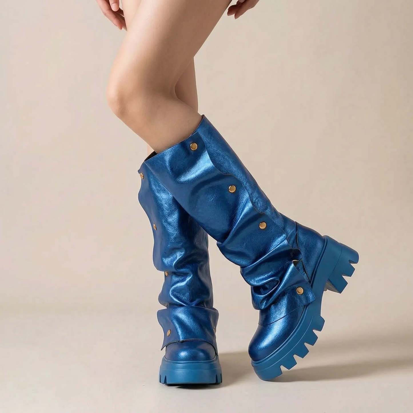 Stompia | Geraffte Hohe Damenstiefel Mit Plateausohle