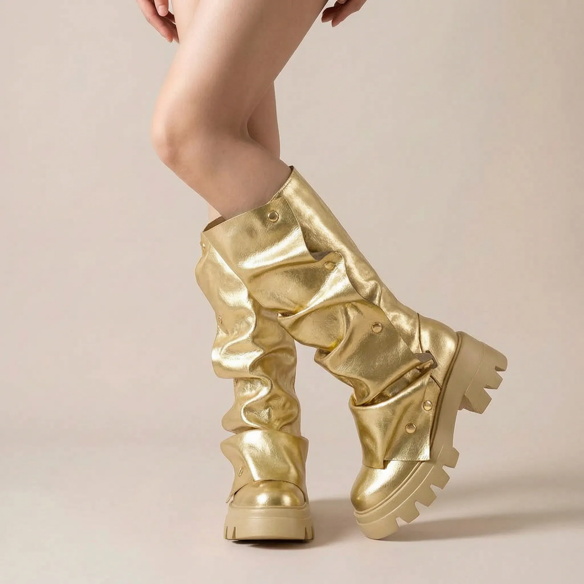 Stompia | Geraffte Hohe Damenstiefel Mit Plateausohle