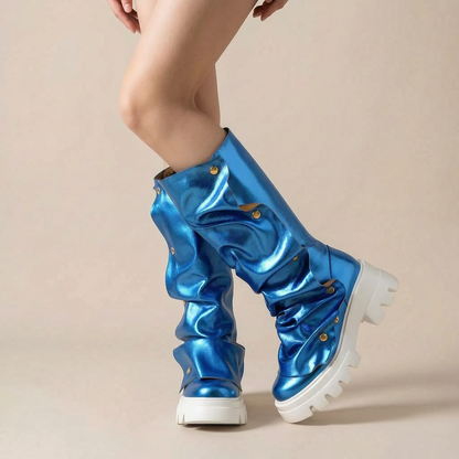 Stompia | Geraffte Hohe Damenstiefel Mit Plateausohle