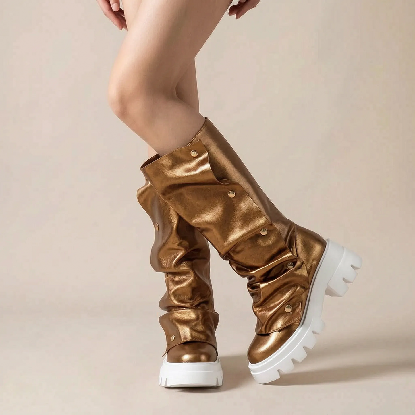 Stompia | Geraffte Hohe Damenstiefel Mit Plateausohle
